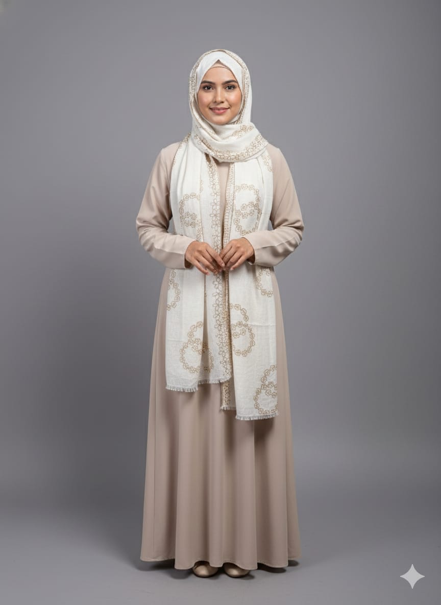 Female Women Stoll And Scarf  color-White  Stylish 100% Soft Cotton Fabric