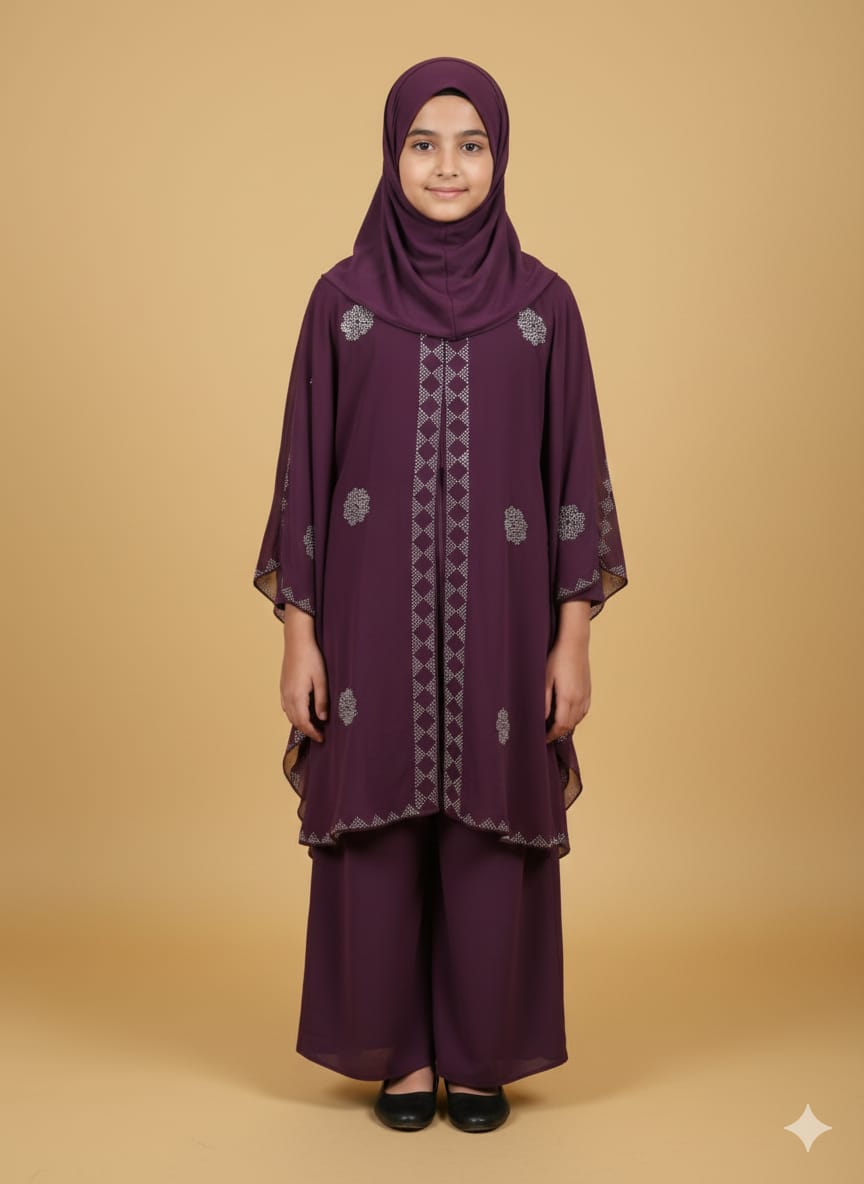Kids Kaftan Naqab Korean Nida Fabric With Dupatta