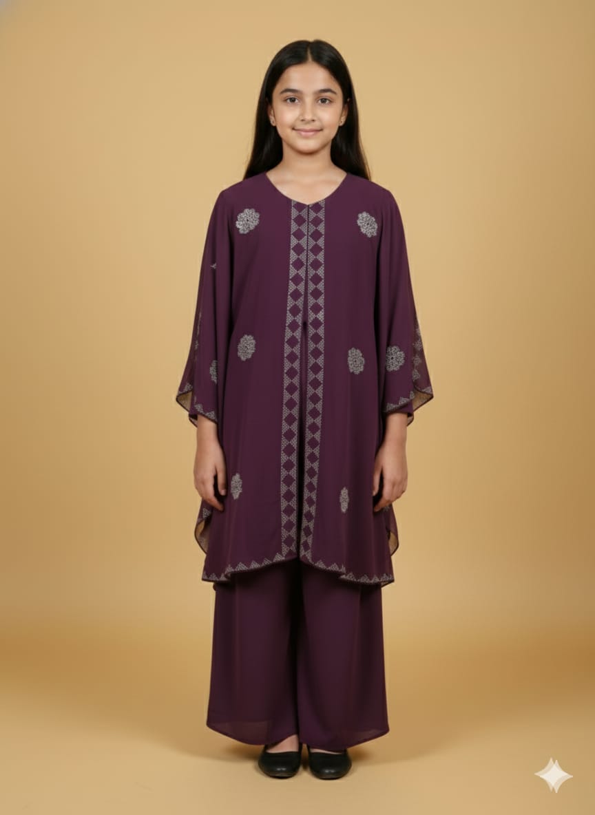 Kids Kaftan Naqab Korean Nida Fabric With Dupatta