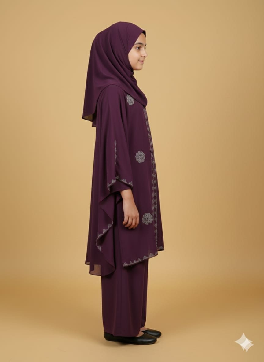 Kids Kaftan Naqab Korean Nida Fabric With Dupatta
