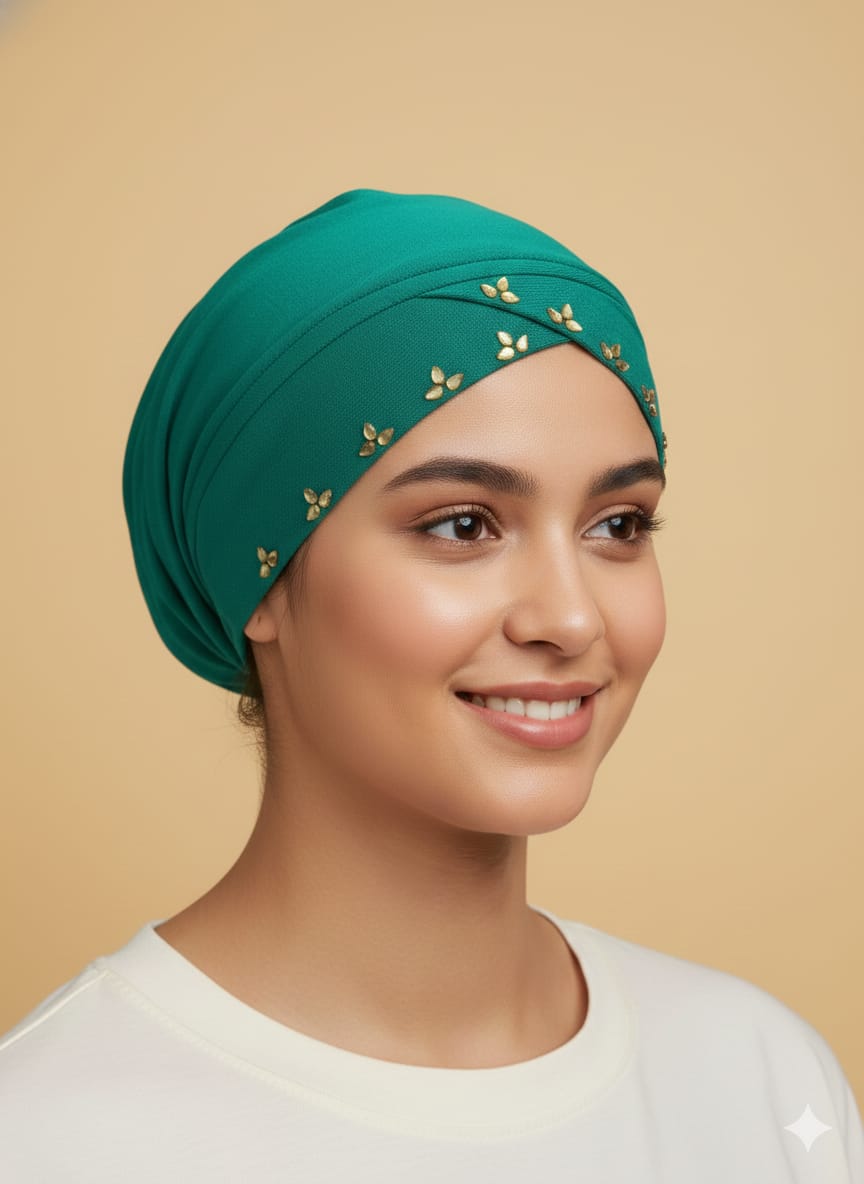 Noorjahan-Firoza Green Colour  Pure Cotton Muslim Women Under Hijab Cap